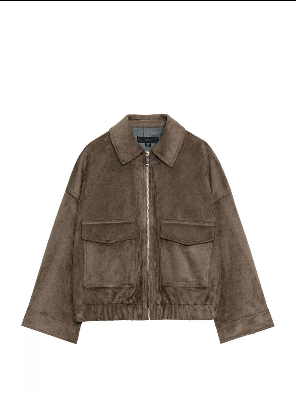 Zara Brown Faux Suede-Style Bomber Jacket